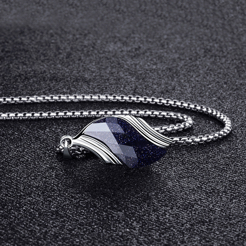 Planderful Blue Sandstone Durable Stainless Steel Mens Necklace With Silver Tone Pendant Gift For Him