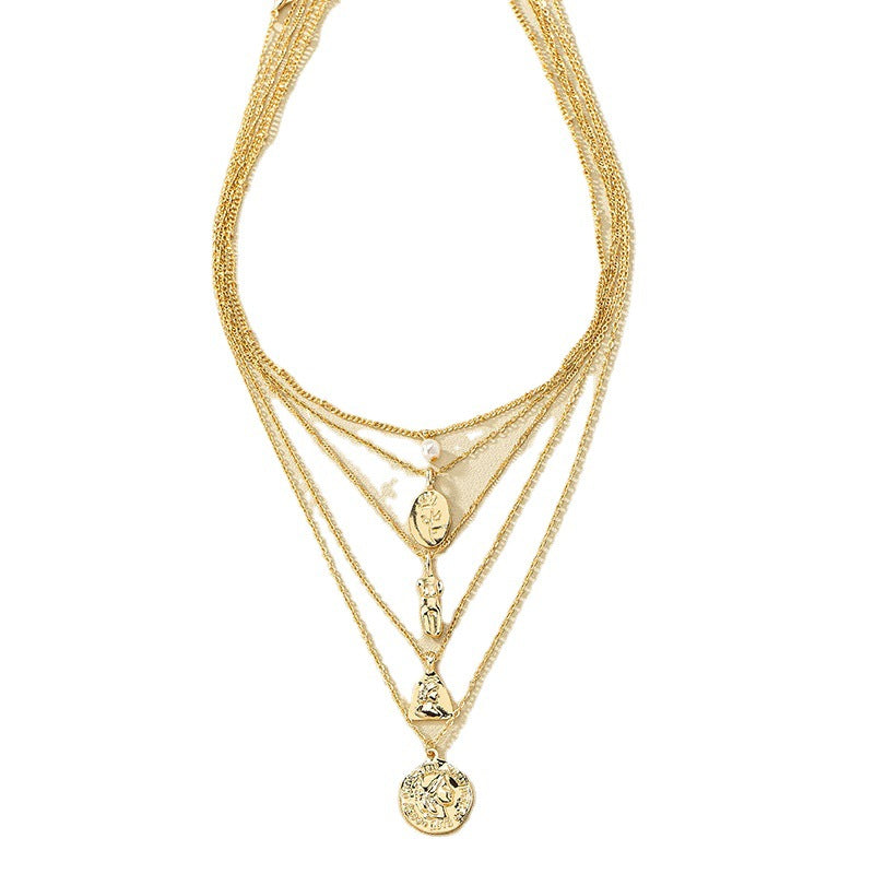 Elegant Metal Rose Pendant Pearl Necklace Set - Vienna Verve Collection