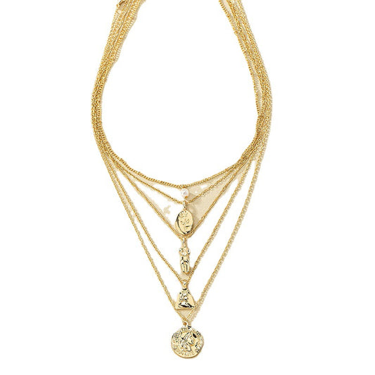 Elegant Metal Rose Pendant Pearl Necklace Set - Vienna Verve Collection