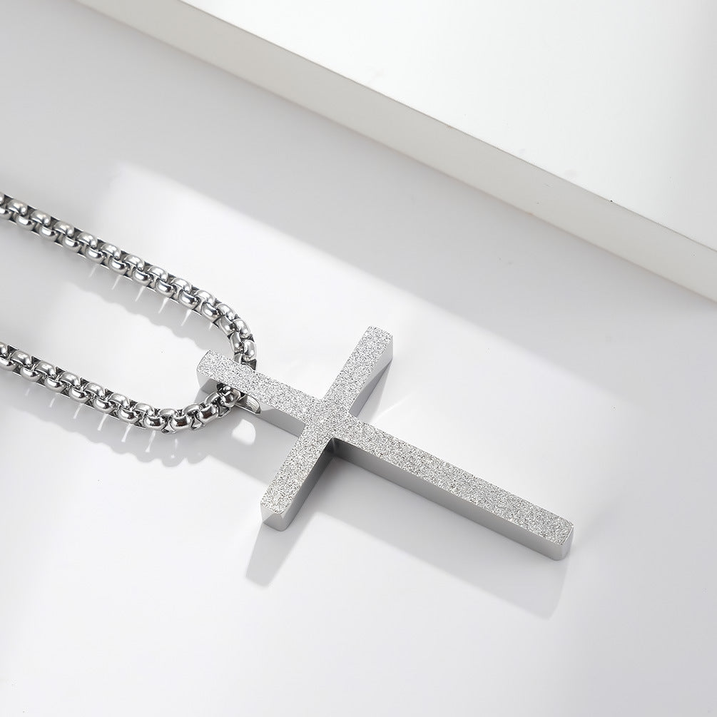 Luxury Stainless Steel Matte Cross Necklace for Men