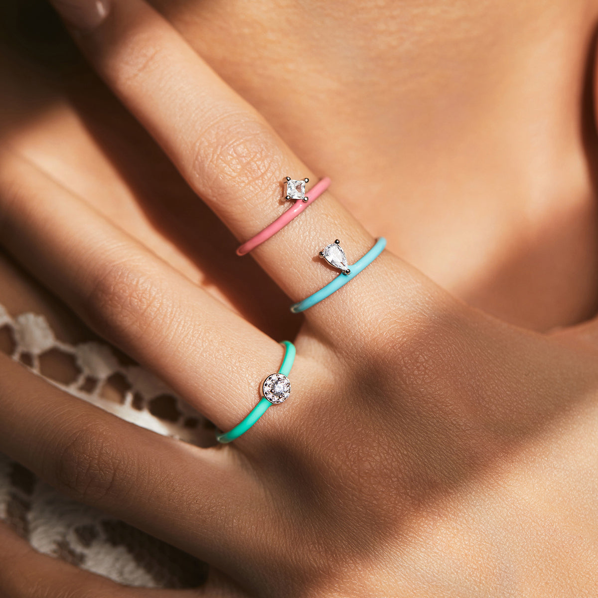 925 Sterling Silver Candy-Color Zircon Ring