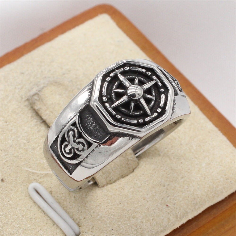 Planderful Everyday Genie Compass Titanium Steel Ring For Men Unisex Protection Statement