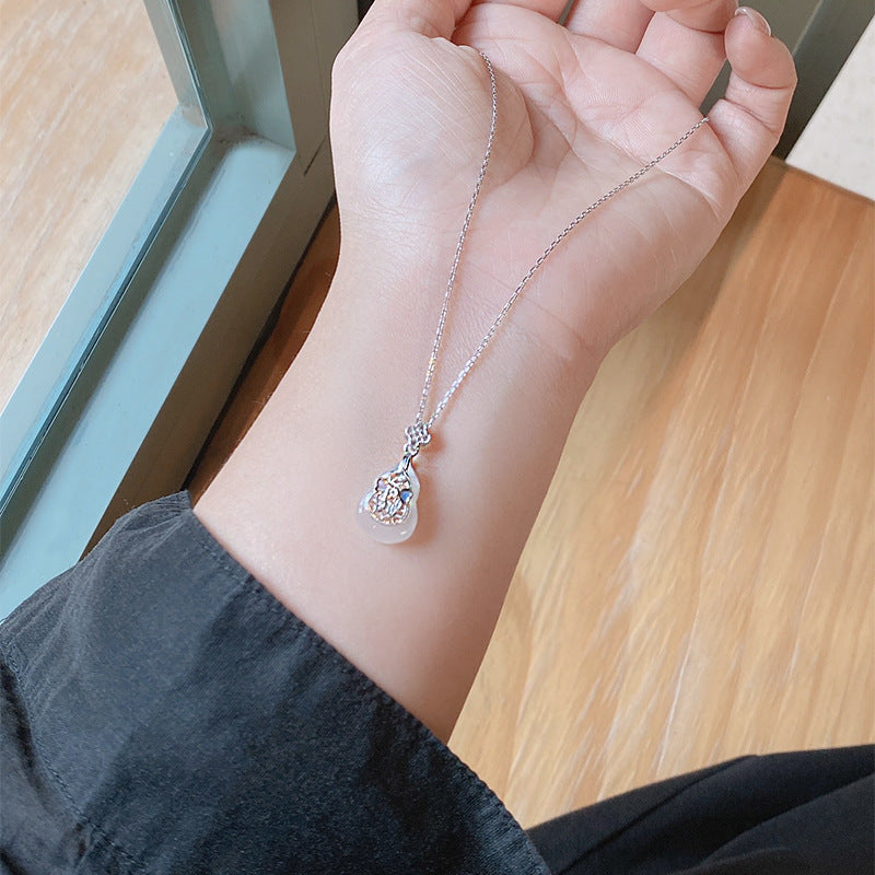 S925 Sterling Silver Gourd Chalcedony Necklace Female Style