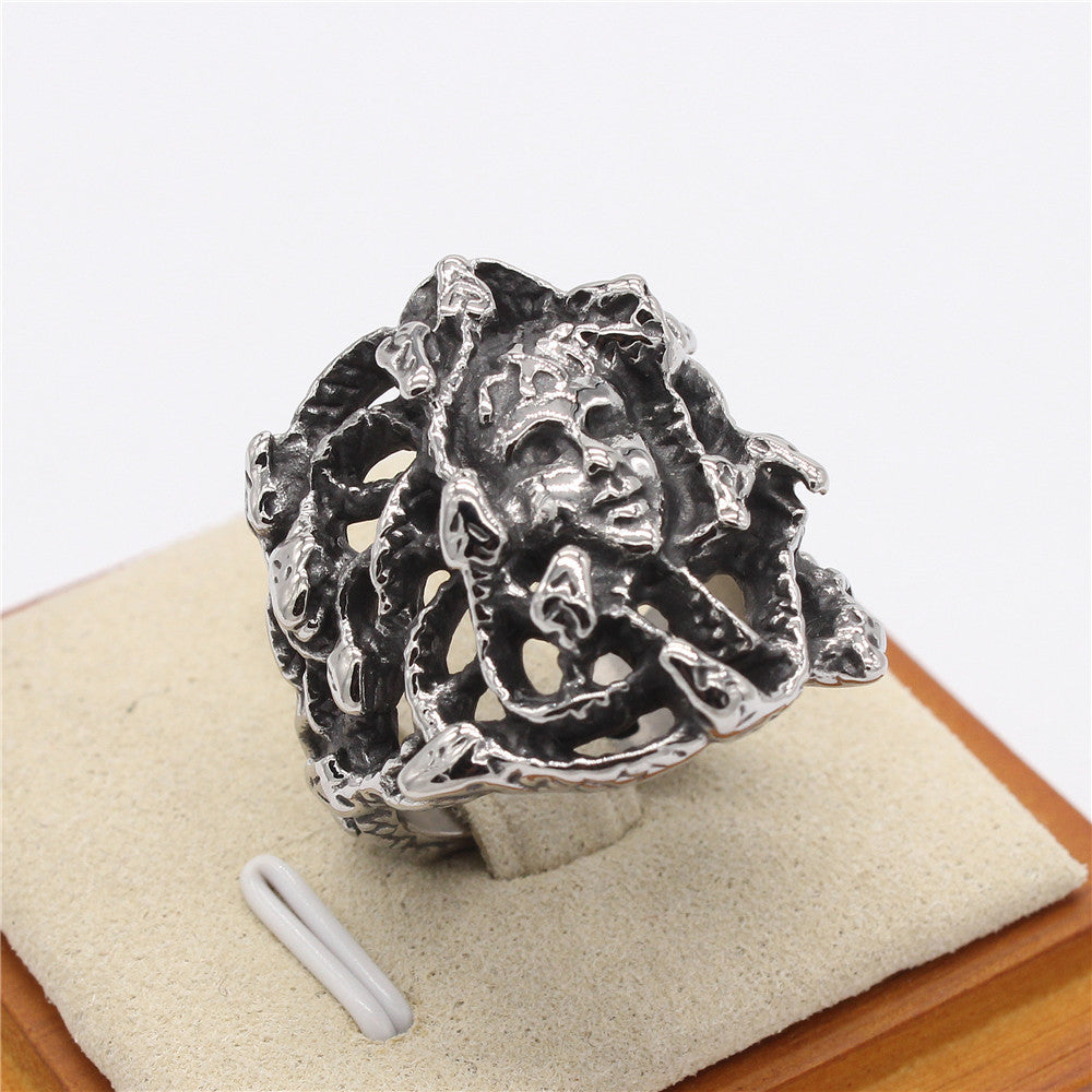 Vintage Medusa Snake Head Titanium Steel Ring for Women