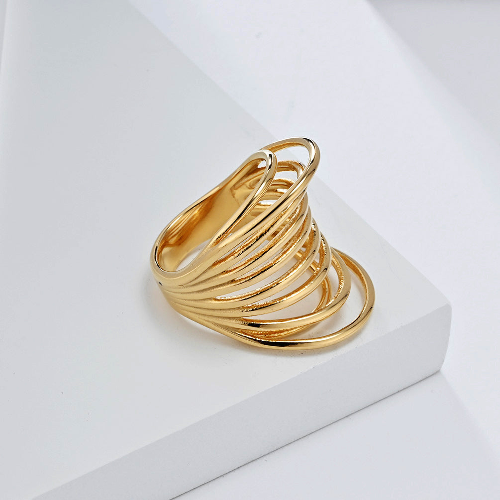 Planderful Gold Plated Titanium Steel Ring For Women Luxurious Statement Jewelry Size 6 11