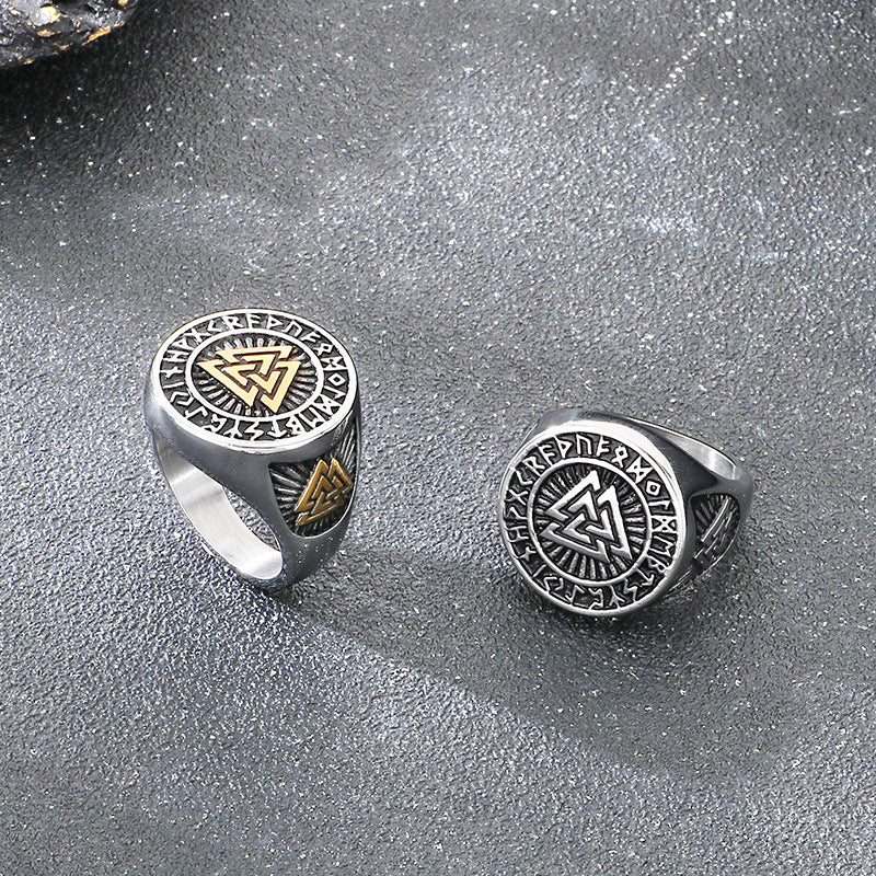 Nordic Pop Celtic Knot Ring, Vintage Viking Smear Oil Compass Rune Stainless Steel