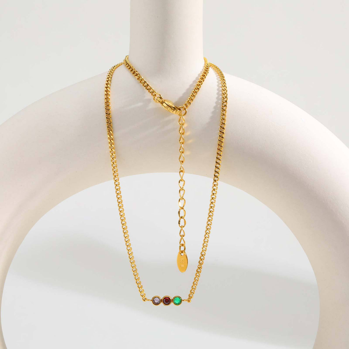 Stainless Steel European – American Cuban Chain Stylish White Blue Zircon Colored Necklace