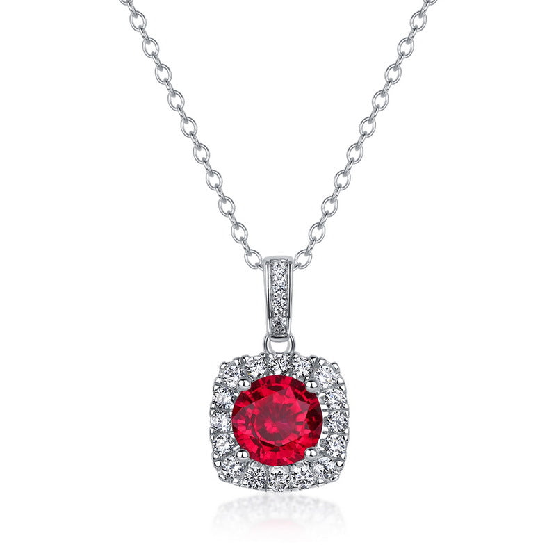 S925 Sterling Silver Lab-Grown Ruby Geometric Pendant Necklace