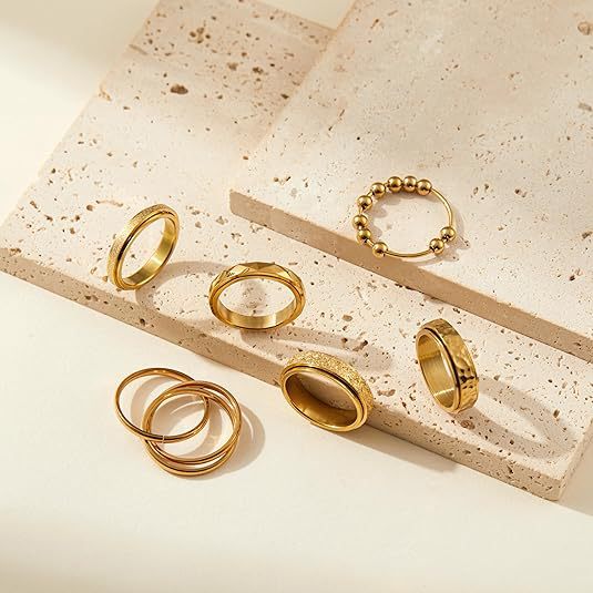 Planderful Everyday Genie Rotatable Star Moon Ring Set For Couples Unisex 6mm Steel