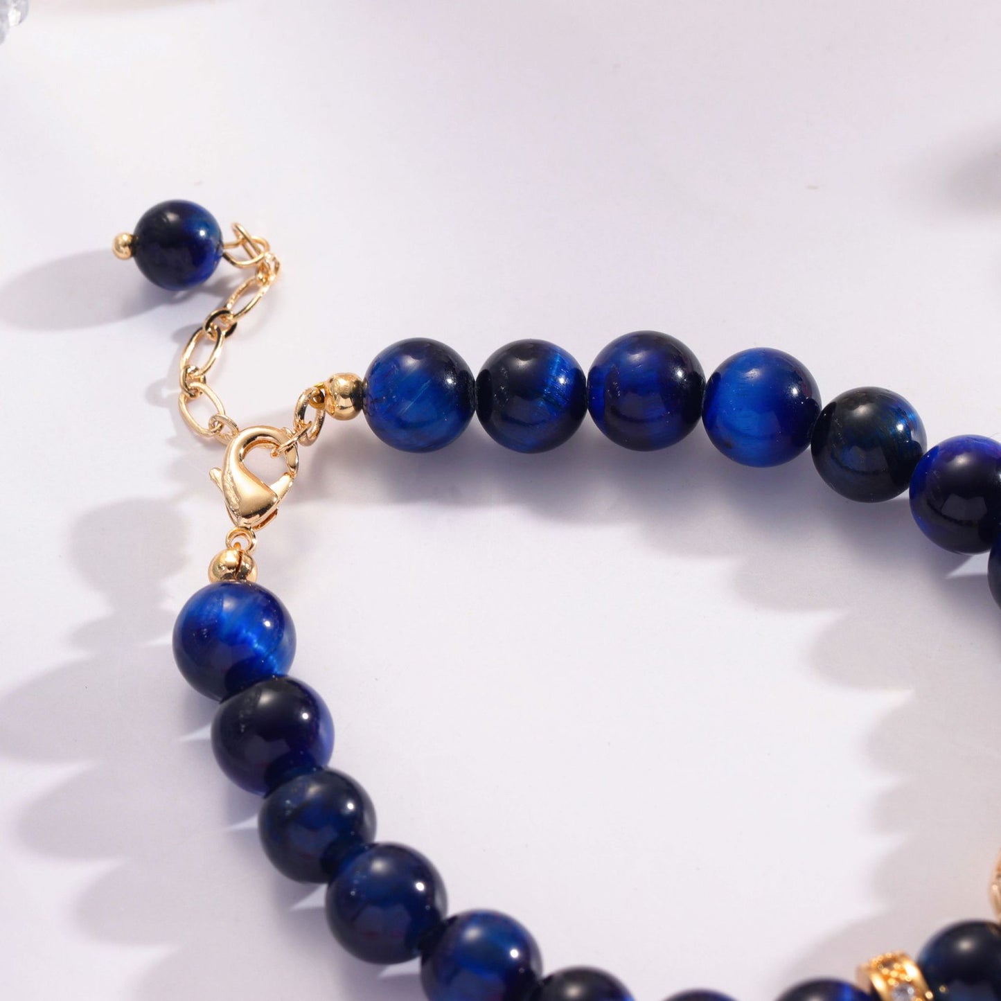 Blue Red Tiger Eye Stone Bracelet with Sterling Silver and Pearl Accents