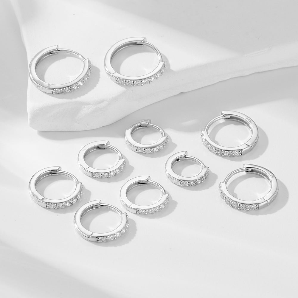 S925 Sterling Silver Ear Buckle Inlaid With Zircon Basic Round Ear Ring Earrings,