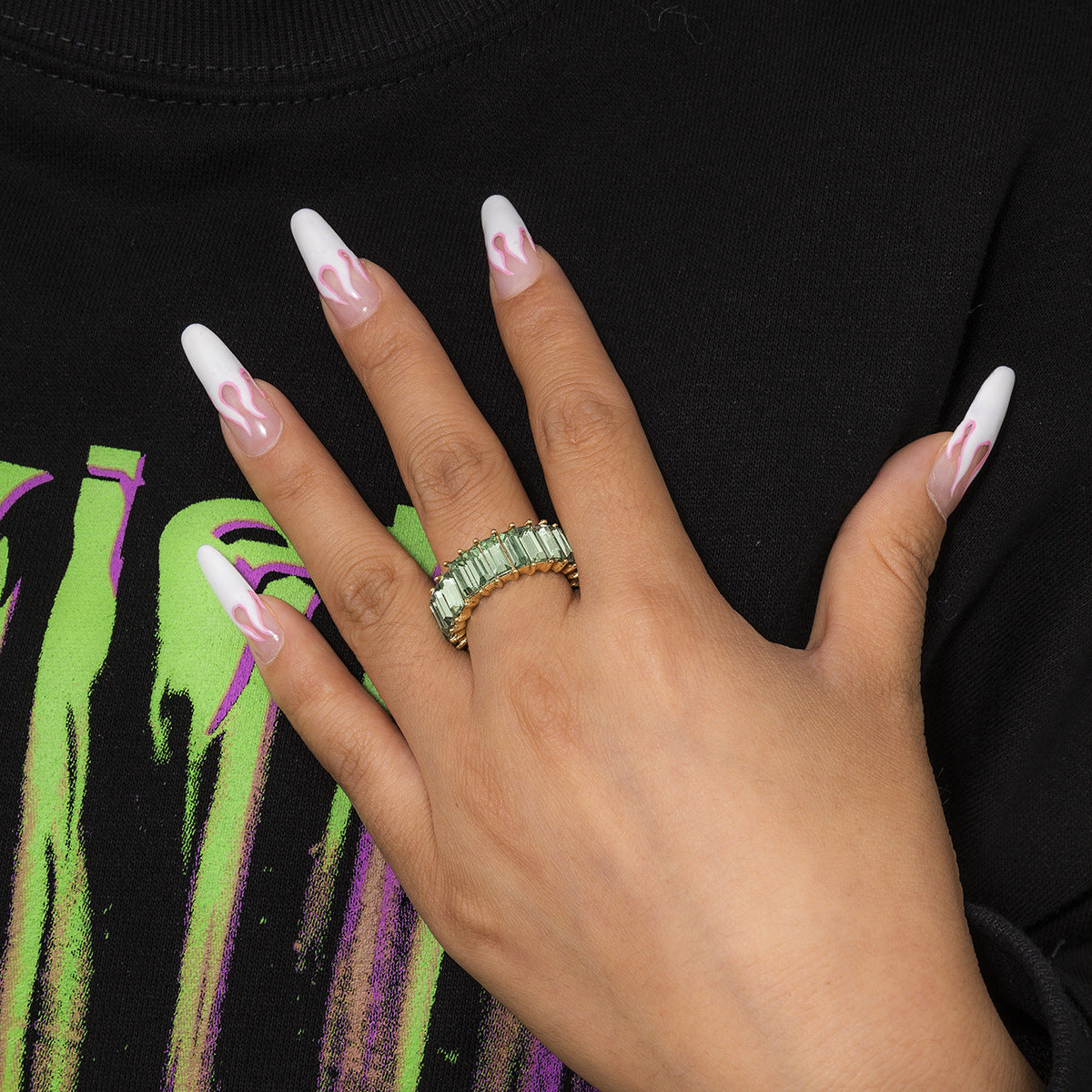 Colorful Geometric Zircon Ring - Stylish Acrylic Hand Ornament for Women