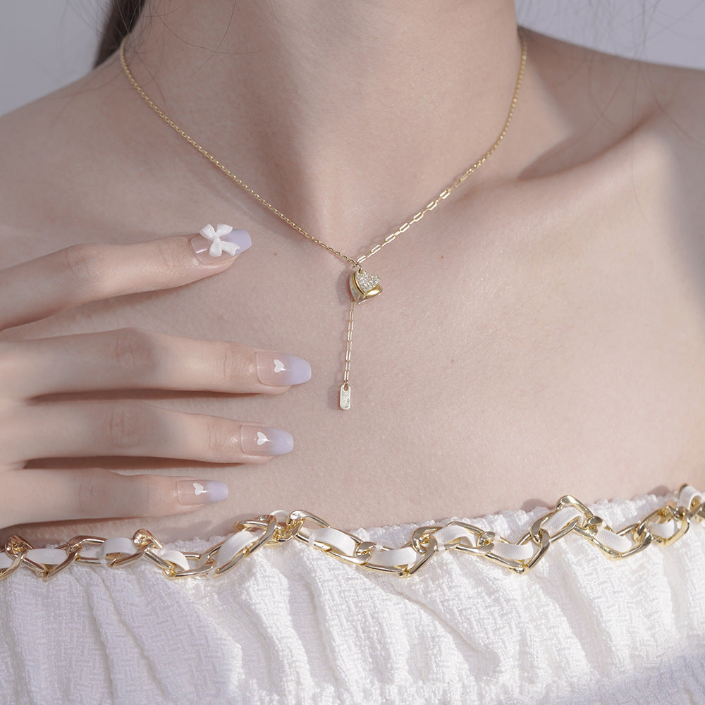 Korean Version Ins Cold Wind 925 Silver Double Love Necklace