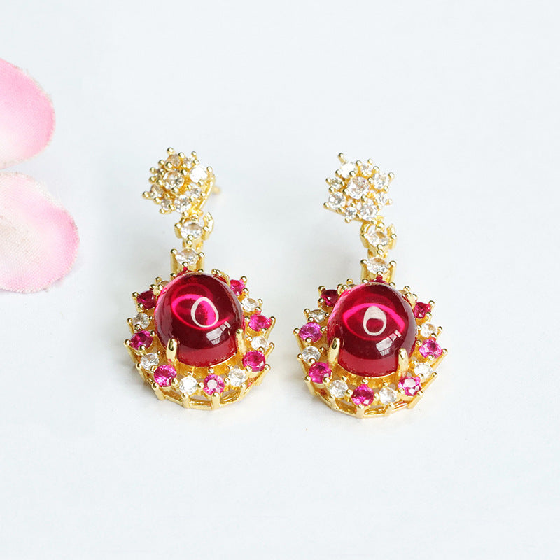 Lab-Grown Ruby Radiant Flower Stud Earrings