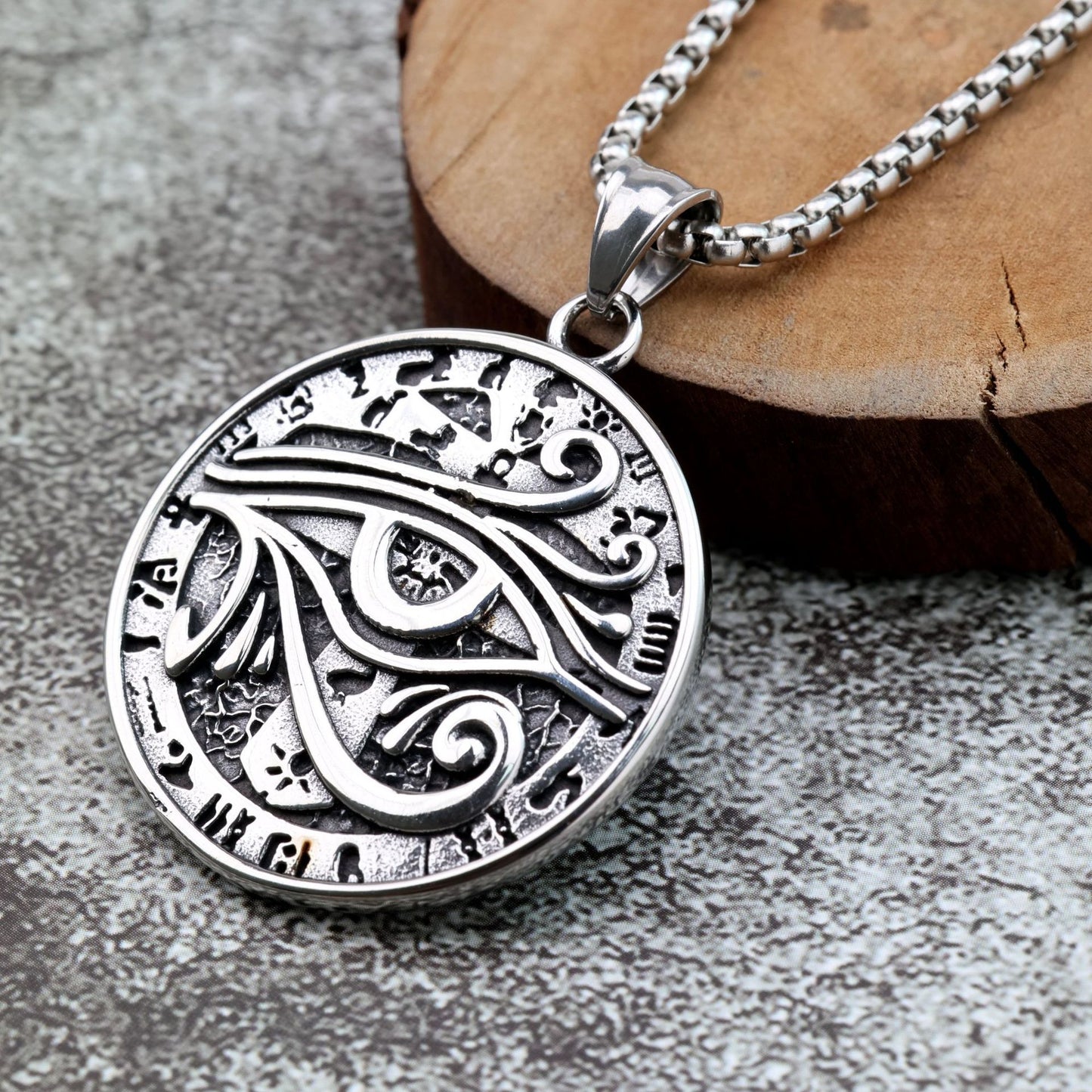 Planderful Eye Of Horus Pendant For Men Stainless Steel Single Sided Retro European American Style Necklace