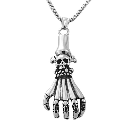 Punk Skull Claw Pendant Necklace for Men - Retro Stainless Steel Jewelry