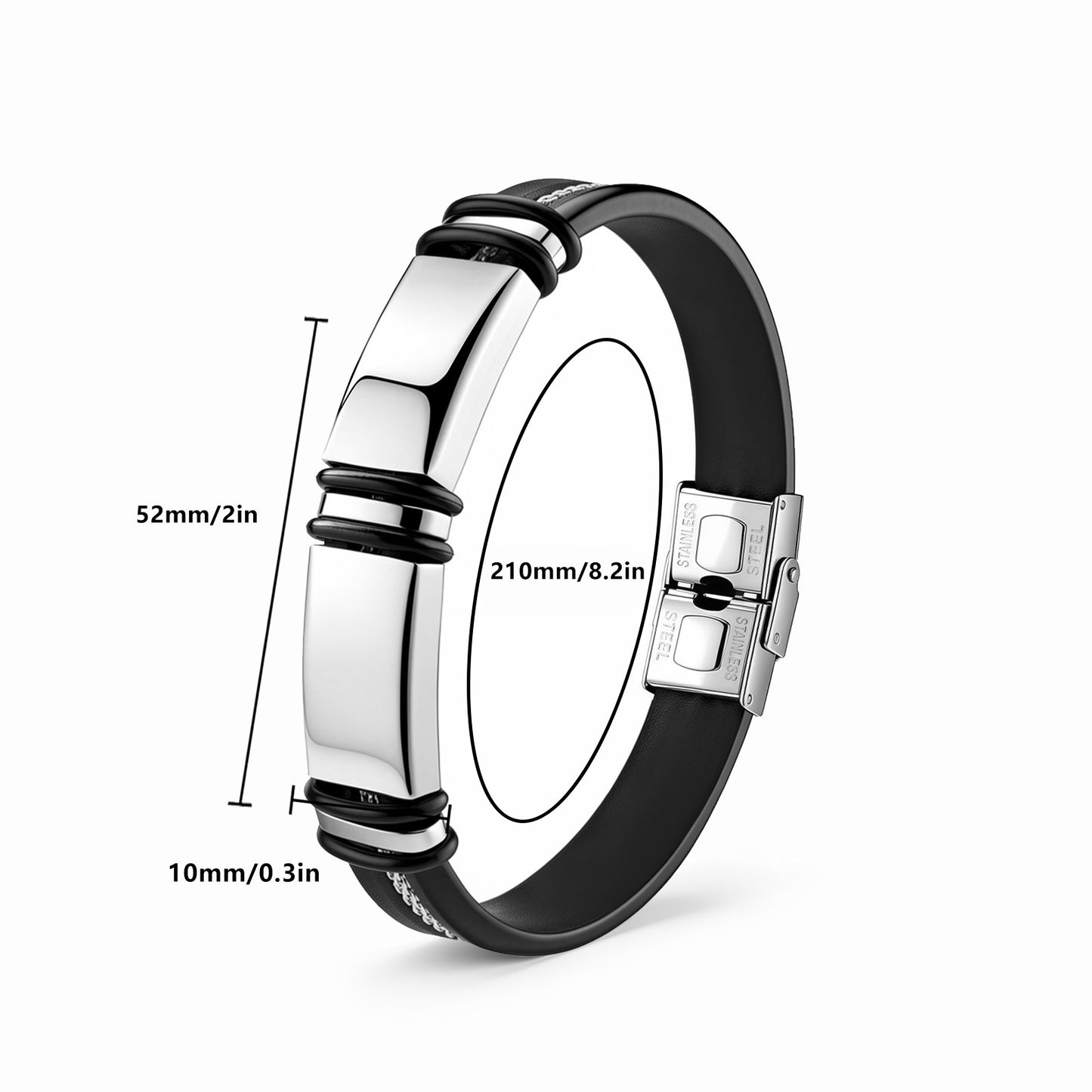 Stainless Steel Leather Rope Bracelet Two Tone Black Silver Men Unisex Protection Statement Planderful Everyday Genie