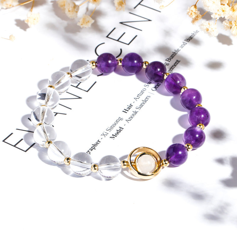 Couple's Crystal and Moonstone Sterling Silver Bracelet