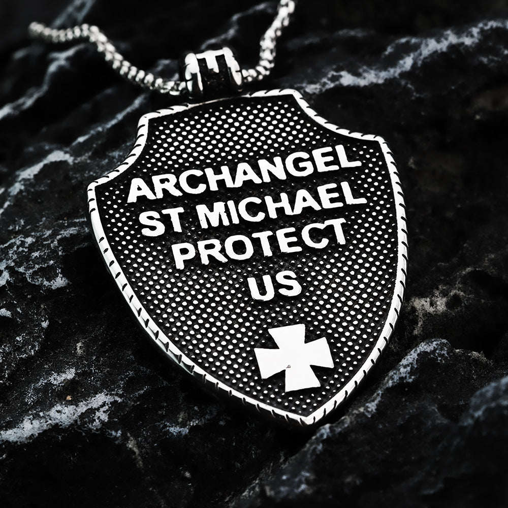 European And American Retro Men's Pendant Necklace St. Michael's Cross Angel