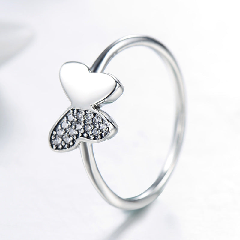 Elegant Butterfly Sterling Silver Ring with Zircon Micro Inlay