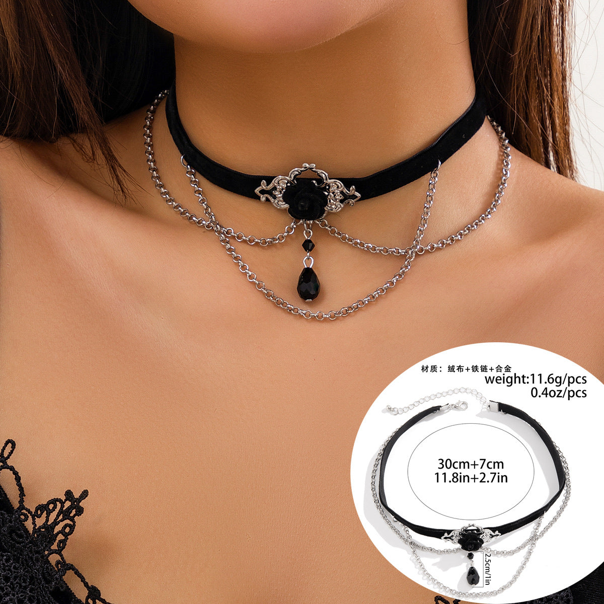 Gothic Lolita Necklace with Tassel Detail and Lace Collar