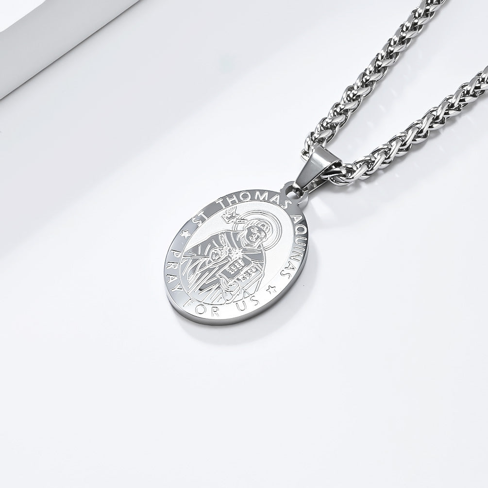 Patron Saint Archangel Oval Medal Pendant Titanium Steel Unisex Necklace By Planderful Everyday Genie Protection Gift