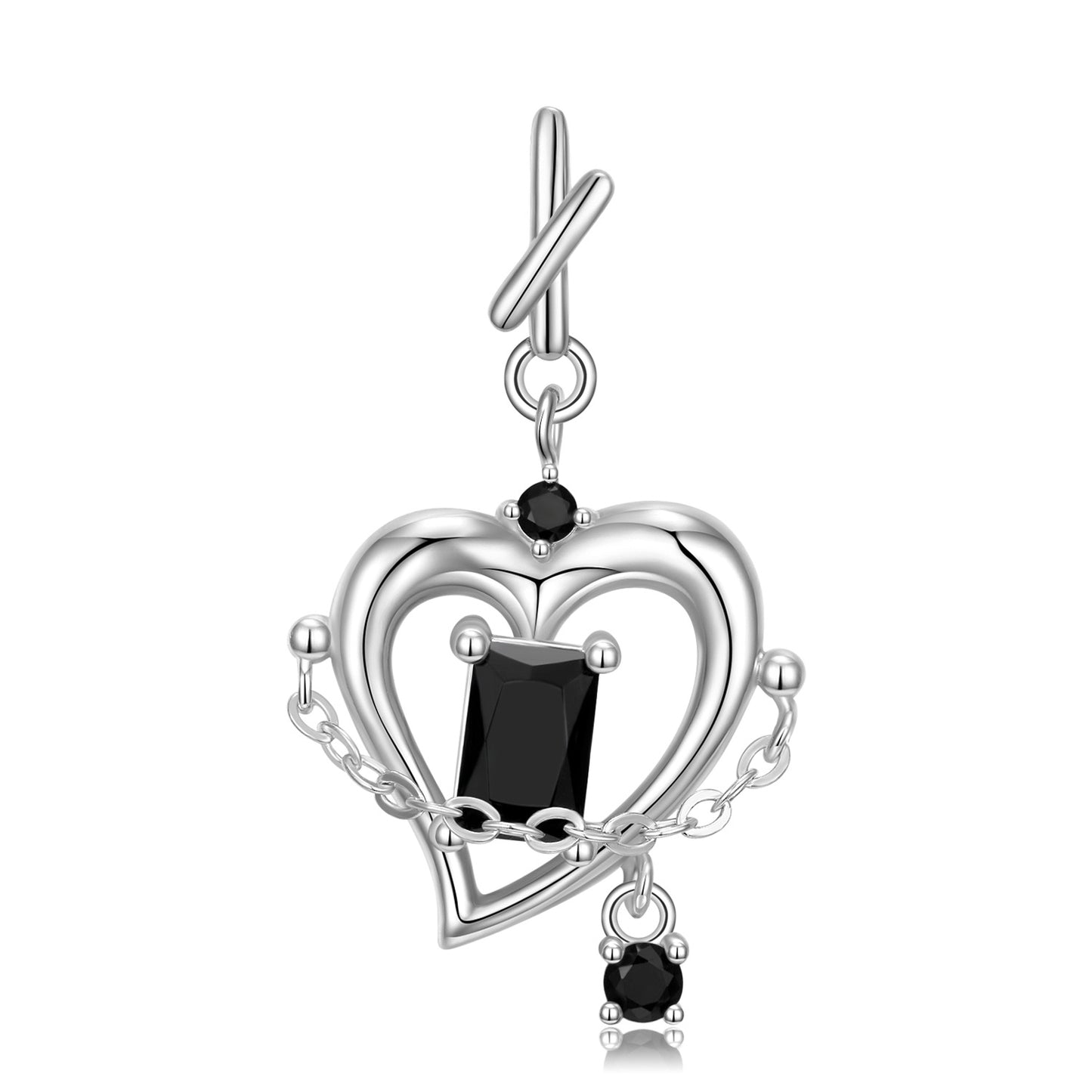 Hollow Heart Shape with Black Zircon Silver Necklace