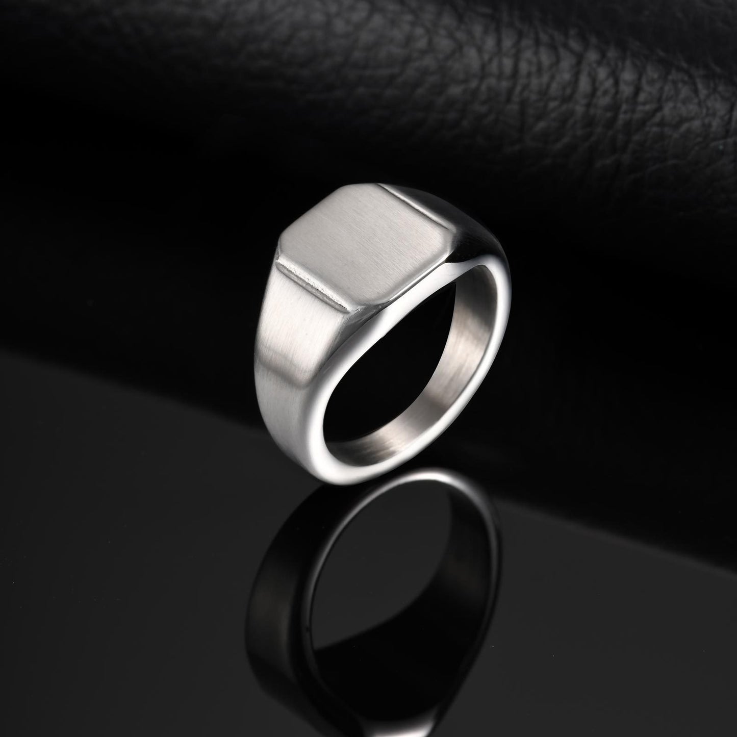Men Titanium Steel Sanded Square Seal Ring Fashion Jewelry