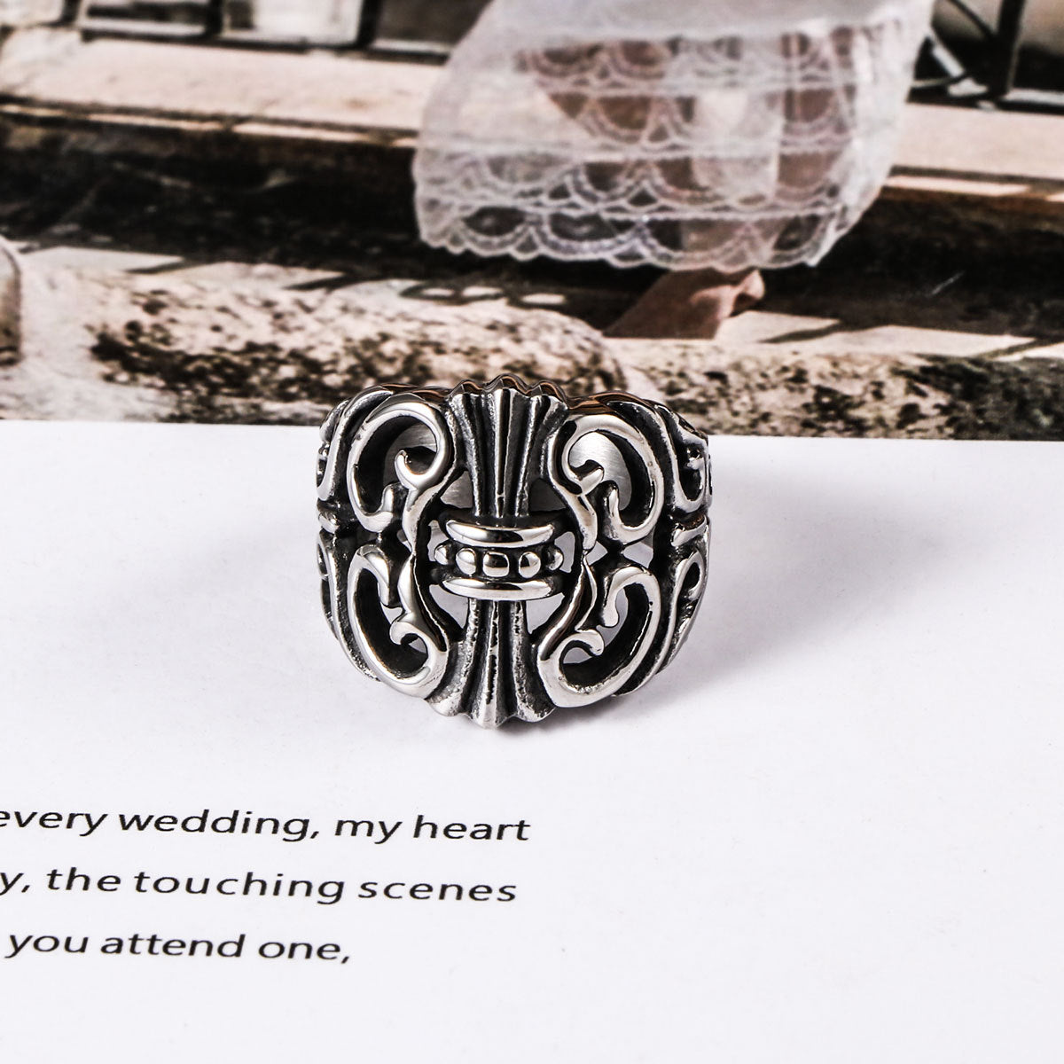 Retro Mens Titanium Steel Ring Cross Punk Style European