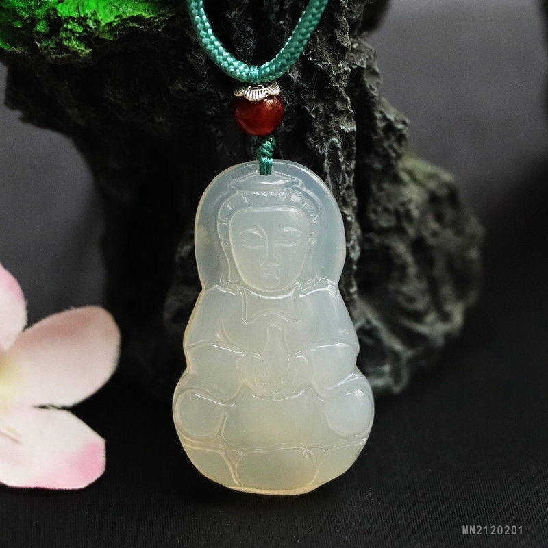 White Chalcedony Guanyin Pendant