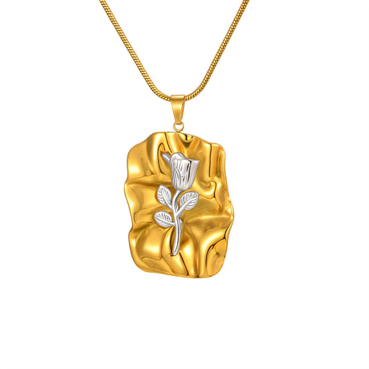 Rose Textured Stainless Steel Necklace