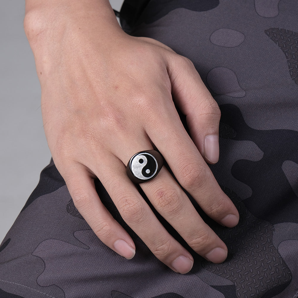 Planderful Taiji Yin Yang Ring For Men Stainless Steel Meditation Self Cultivation Taoist Temple