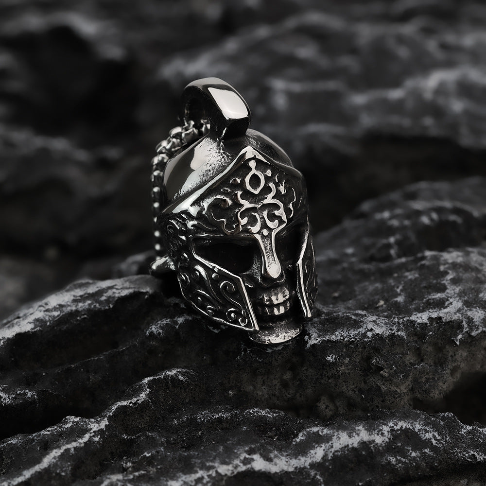 Planderful Shop Spartan Skull Helmet Pendant For Men Stainless Steel Oxidized Black Viking Jewelry