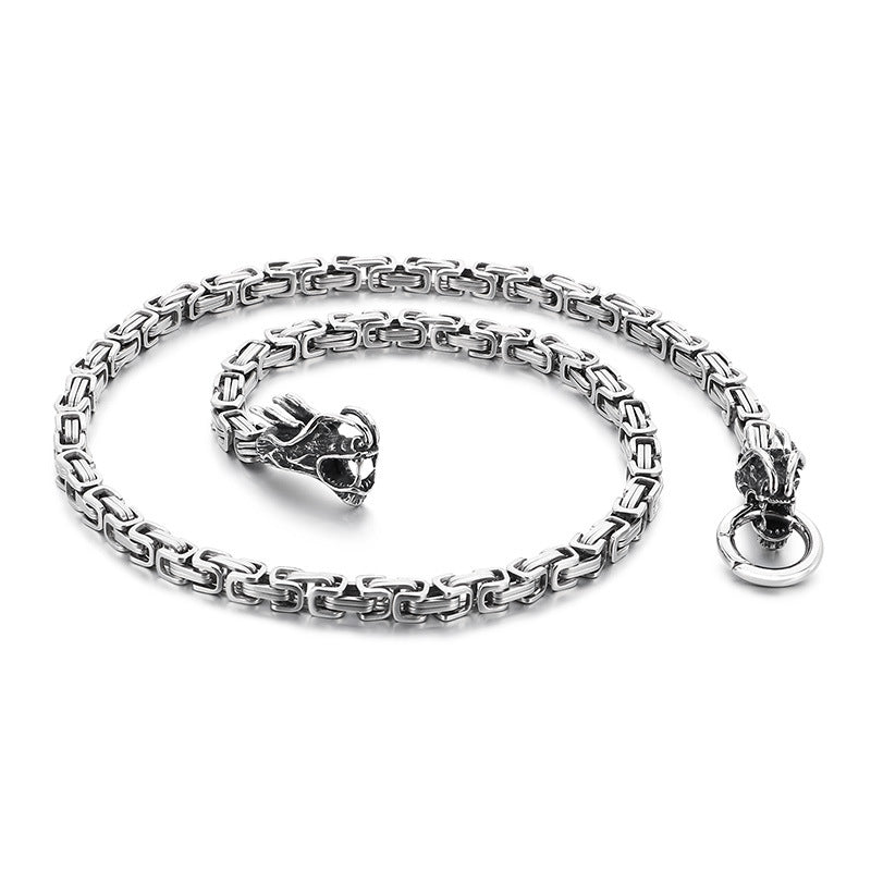 Planderful Dragon Necklace for Men 6mm Titanium Retro Chain