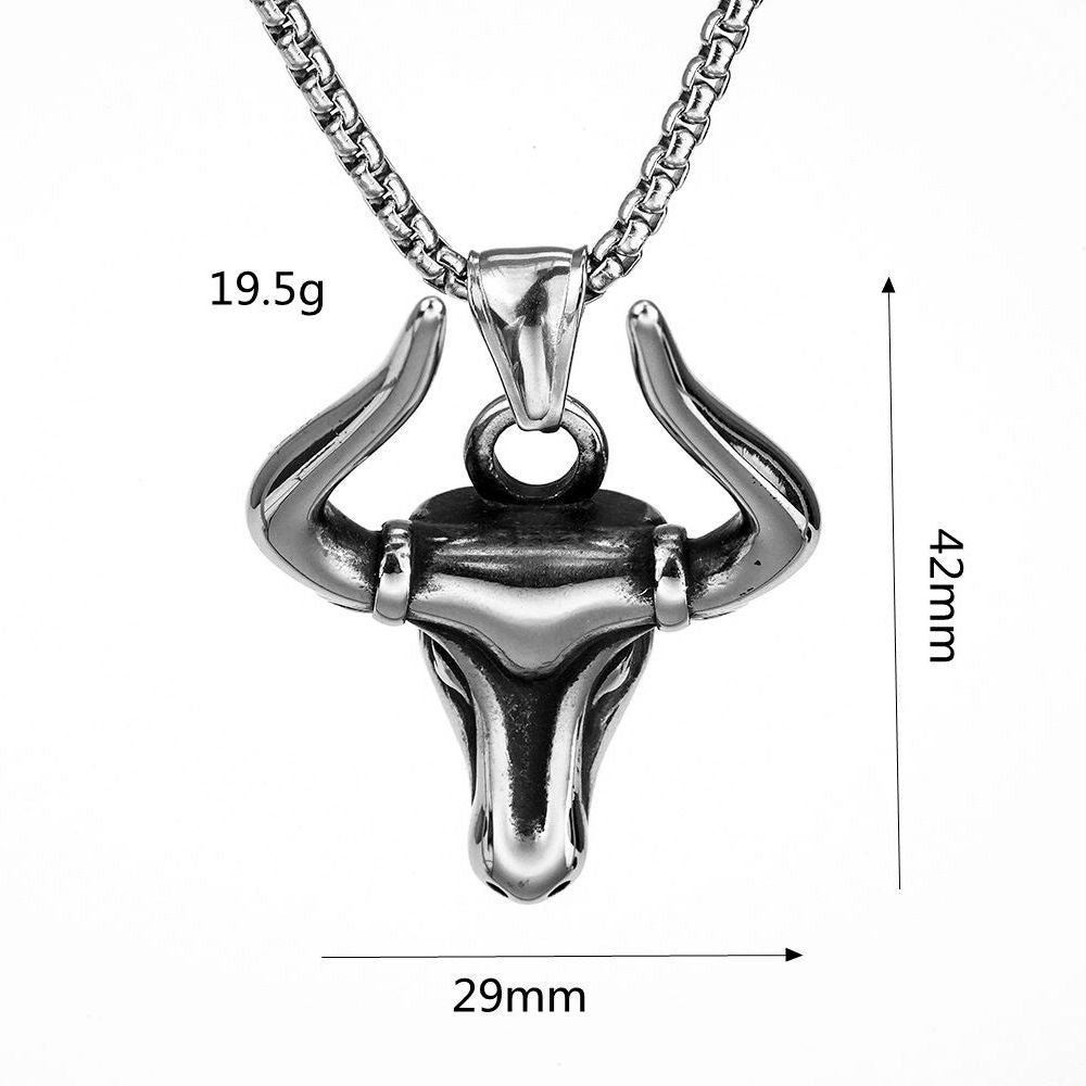 Planderful Bull Head Pendant Necklace For Men Glossy Retro Punk Style Light Luxury Fashion Accessory