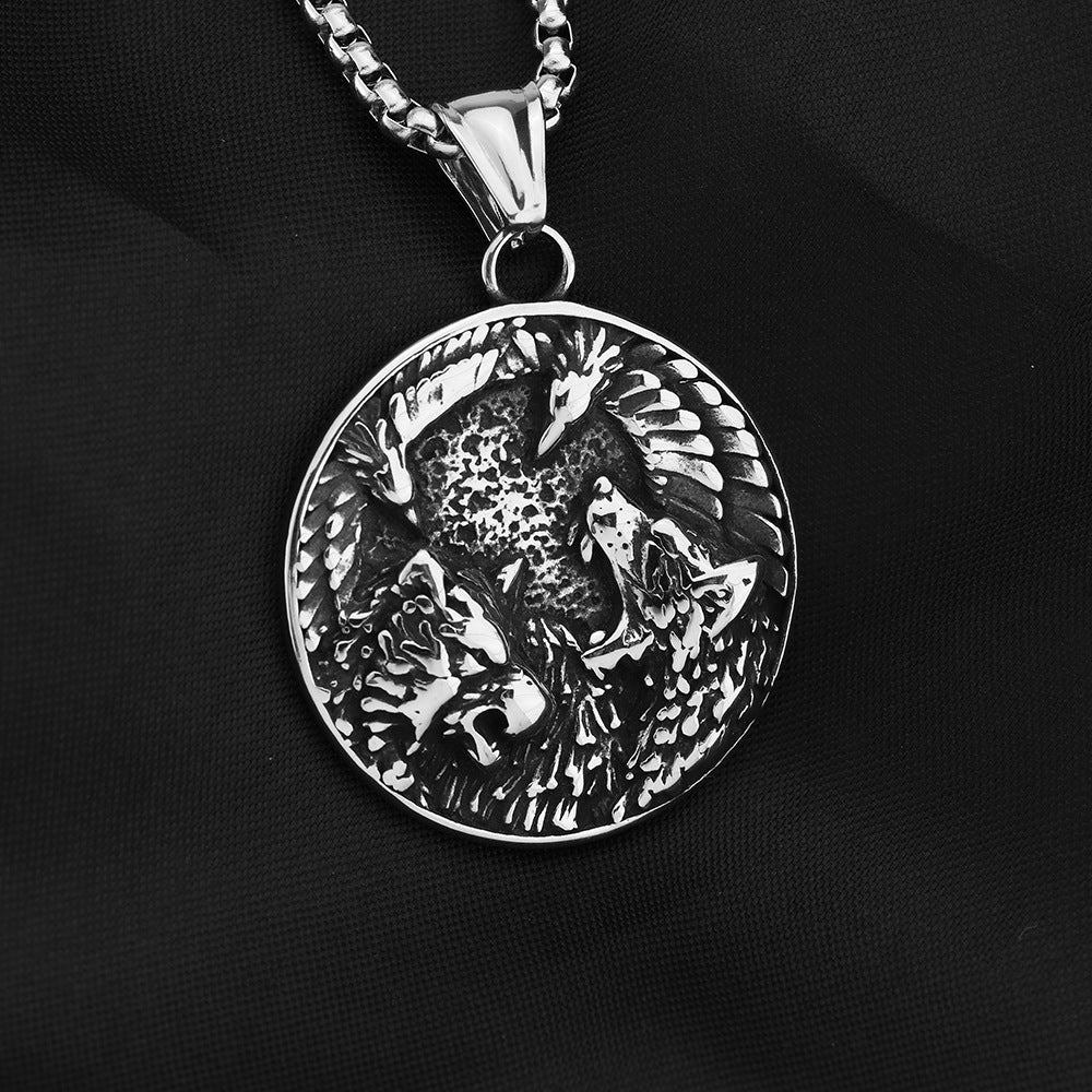 Vintage Nordic Stainless Steel Men's Viking Wolf Crow Pendant