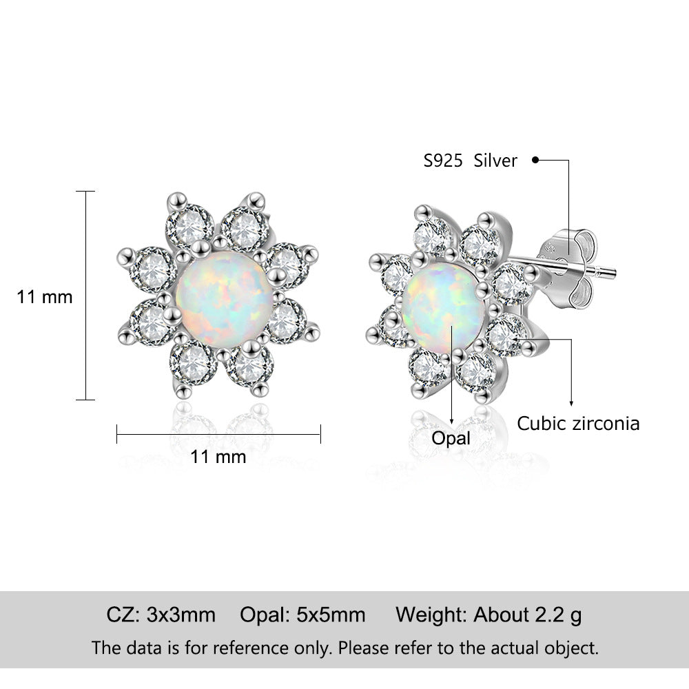 Planderful Jewelry Opal Stud Earrings Sterling Silver