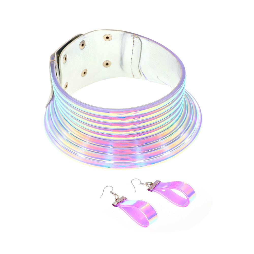 Exotic Tribal Jewelry Set with Choker Necklace, Bracelet, and Earrings