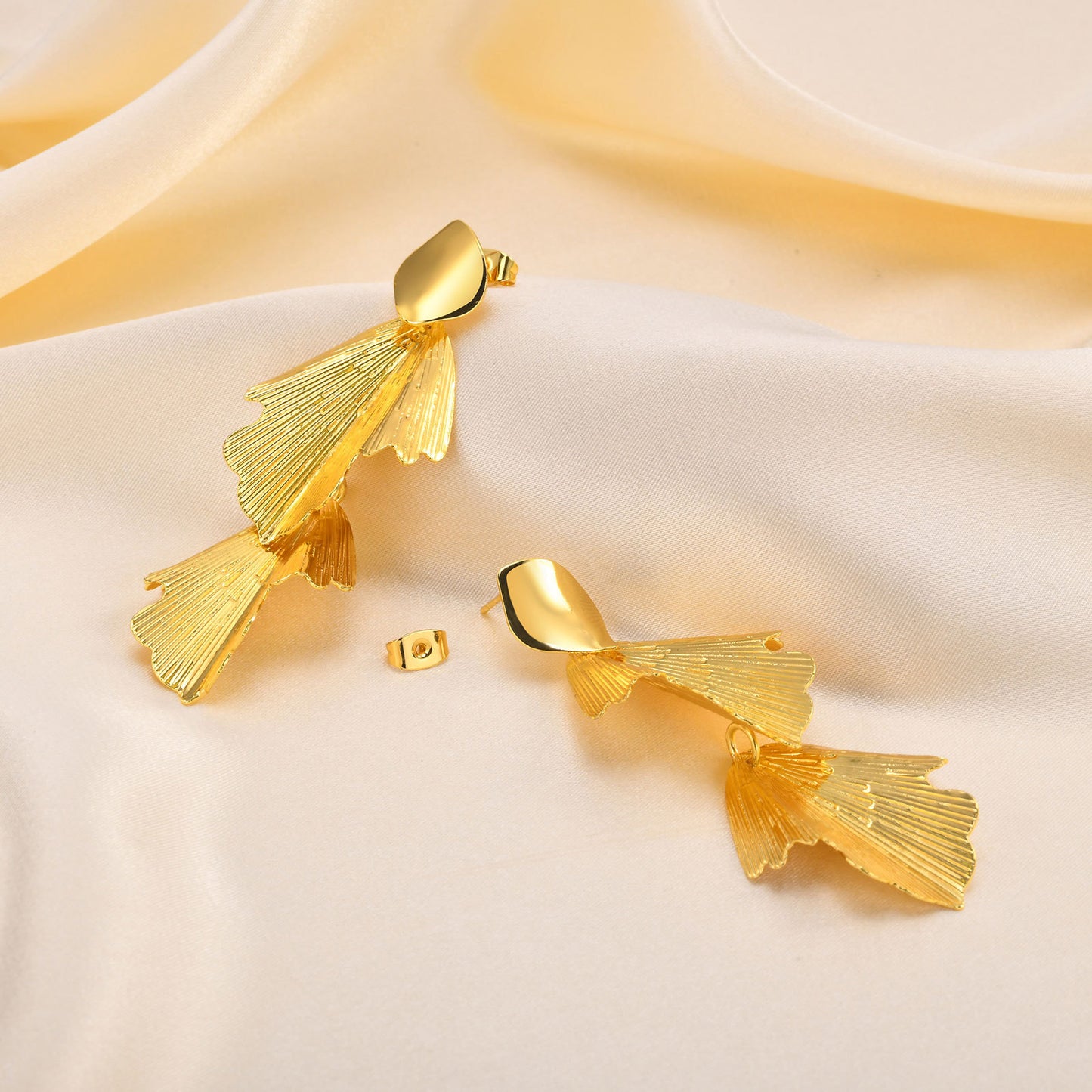 Jewelry Women's Earrings Copper Two Leaves Tassel 18K Gold