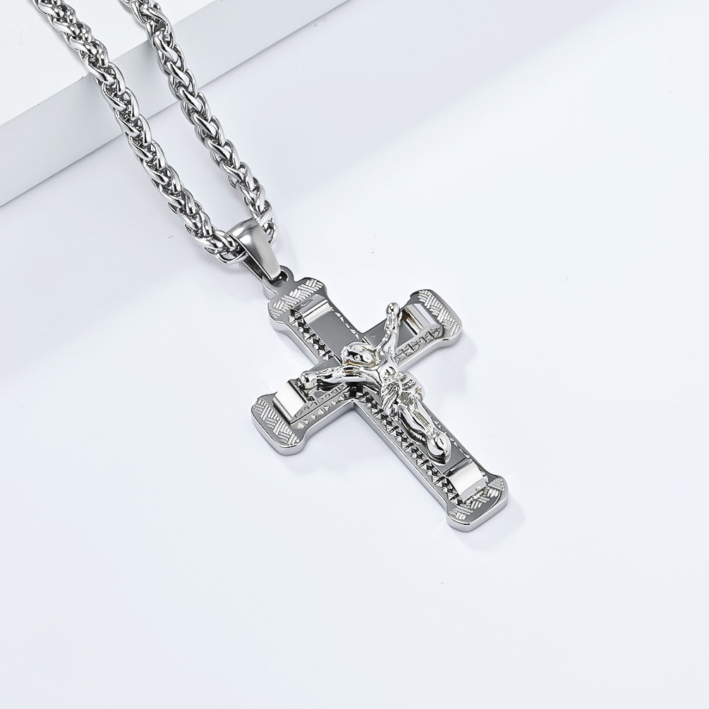 Timeless Titanium Steel Cross Necklace for Discerning Men