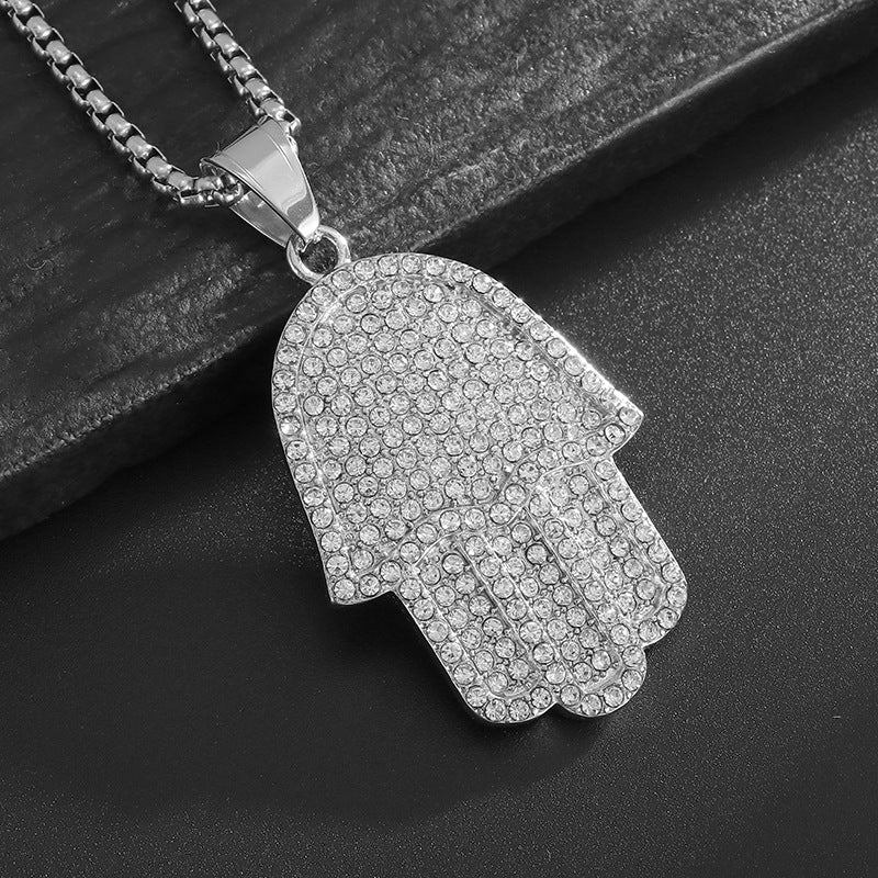 Planderful Hip Hop Necklace Titanium Steel Gold Plated Fatima Hand Pendant For Hip Hop Fans