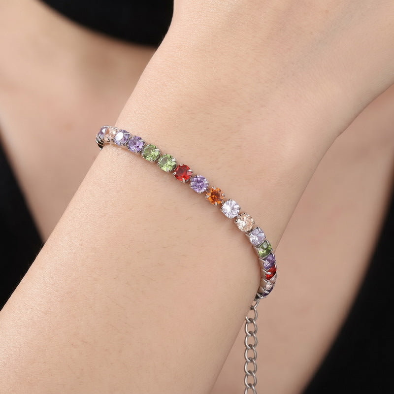 Style Color Square Zircon Stainless Steel Bracelet Exquisite Zircon Commuting Women's