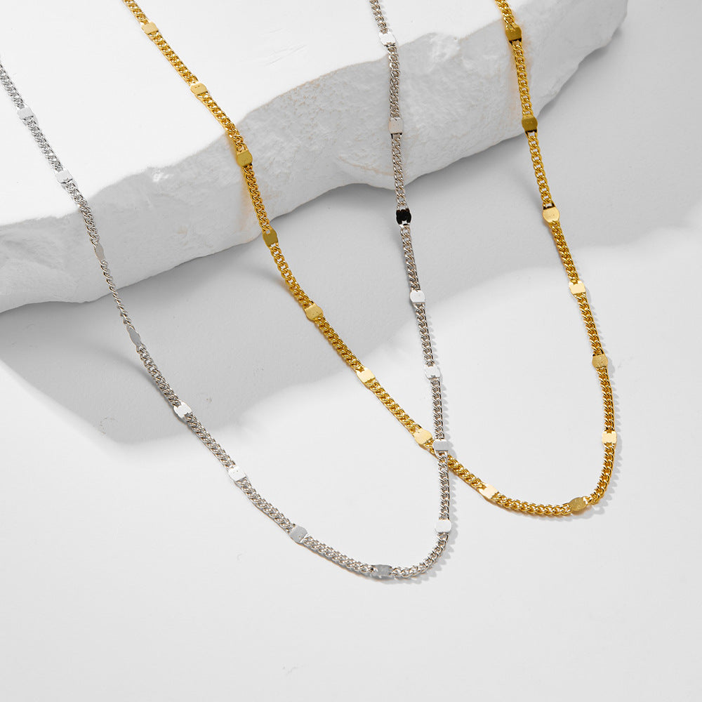 S925 Pure Silver Gold-Plated Plain Chain Necklace Clavicle Necklace, Style Versatile Basic Necklace