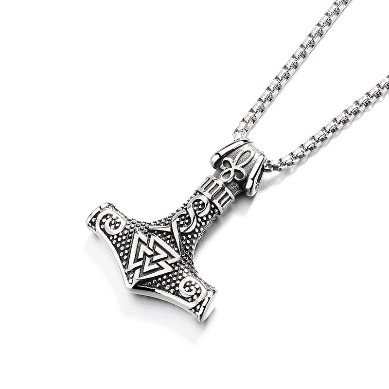 Steel Necklace – Statement Viking Odin Celtic Knot Thor Hammer Amulet Pendant For Everyday Wear Planderful