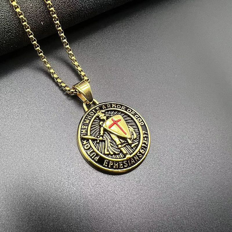 Planderful Everyday Genie Templar Pendant Necklace For Medieval Western Style Lovers Gold Plated Steel Epoxy Finish