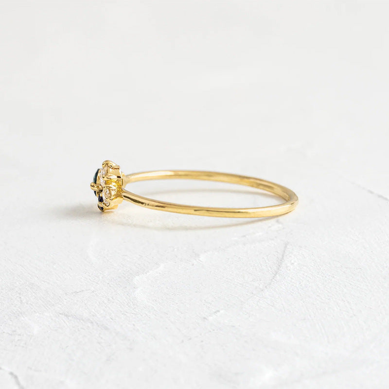 S925 Sterling Silver Japanese Ring Gold-Plated Zircon Ring