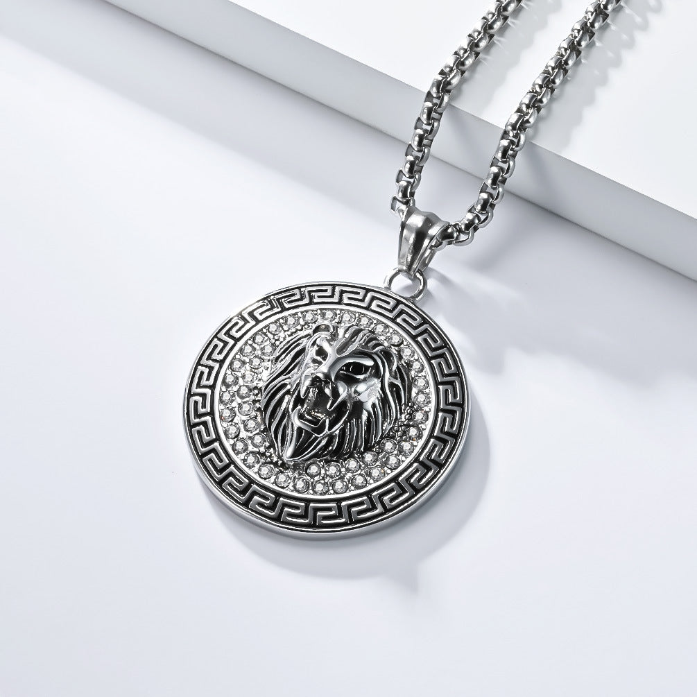 Planderful Domineering Lion Head Necklace Stainless Steel Gold Plated For Men Hip Hop Jewelry