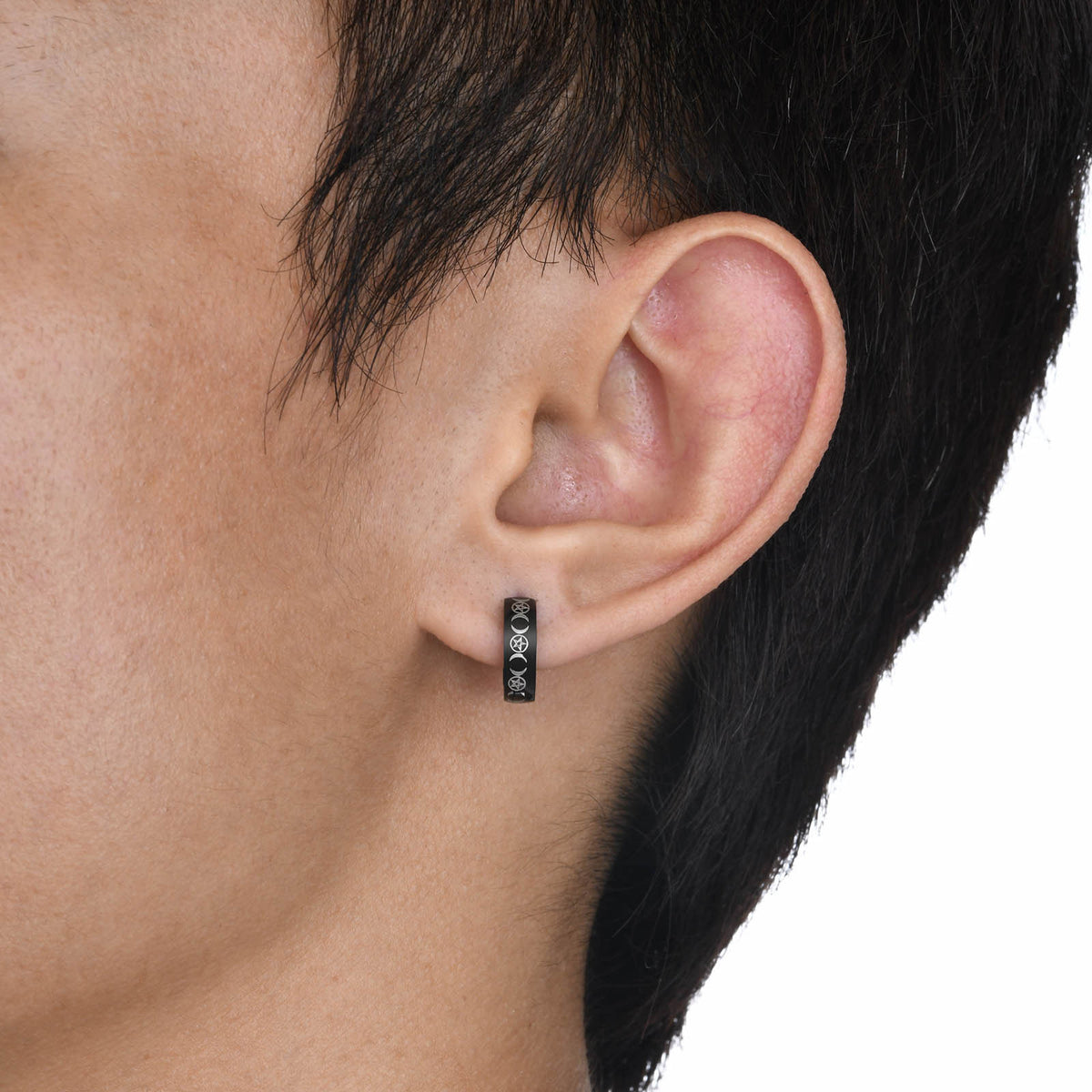 Engraved Black Symbol Hoop Earrings — Seven Designs