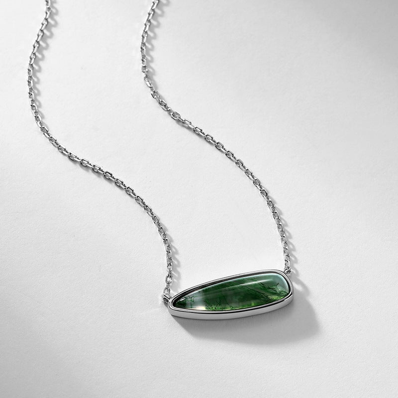 S925 Sterling Silver Moss Agate Pendant Necklace