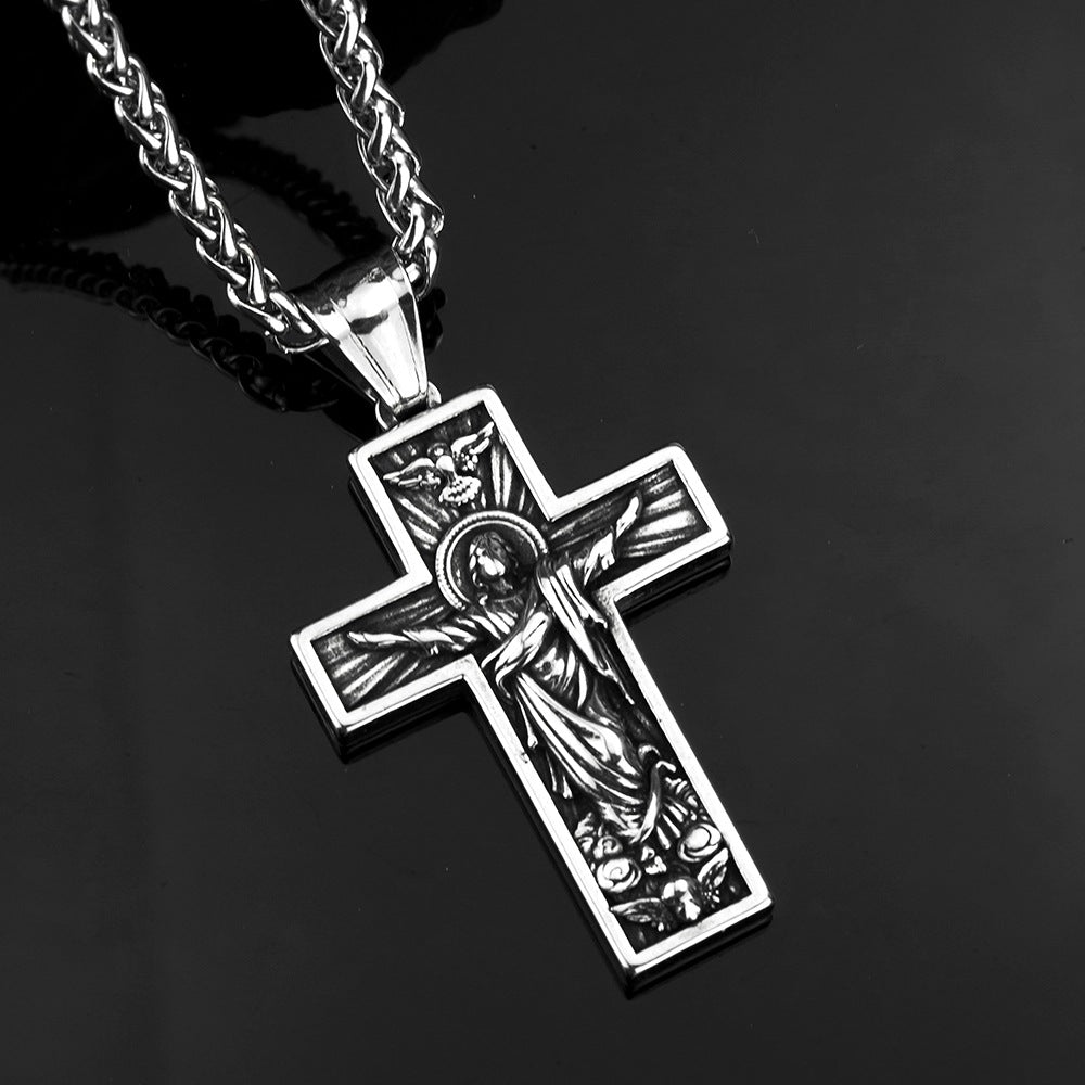 Planderful Mens Cross Pendant Necklace Stainless Steel Bold